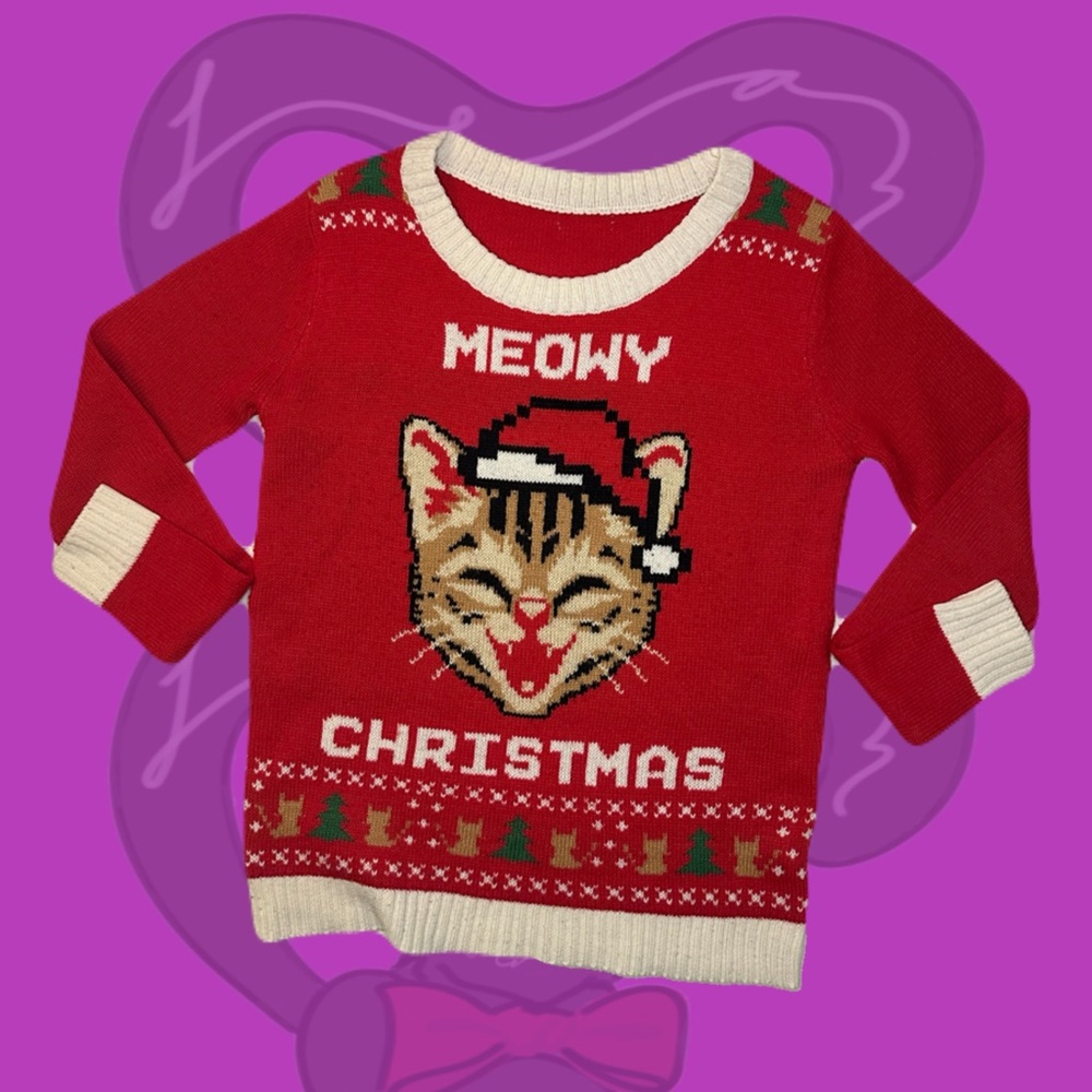 Meowy Christmas Cat Ugly Sweater – Size Small (No Tags)